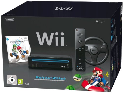 Nintendo Wii Konsole (inkl. Mario Kart, Wii Wheel, Remote Plus) - Schwarz