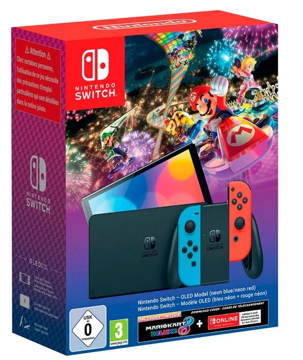 Nintendo Switch OLED - Mario Kart 8 Deluxe-Set - Neon-Rot/Blau