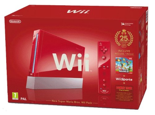 Nintendo Wii Konsole (inkl. Wii Sports, New Super Mario Bros. Wii, Donkey Kong, Remote Plus) - Rot