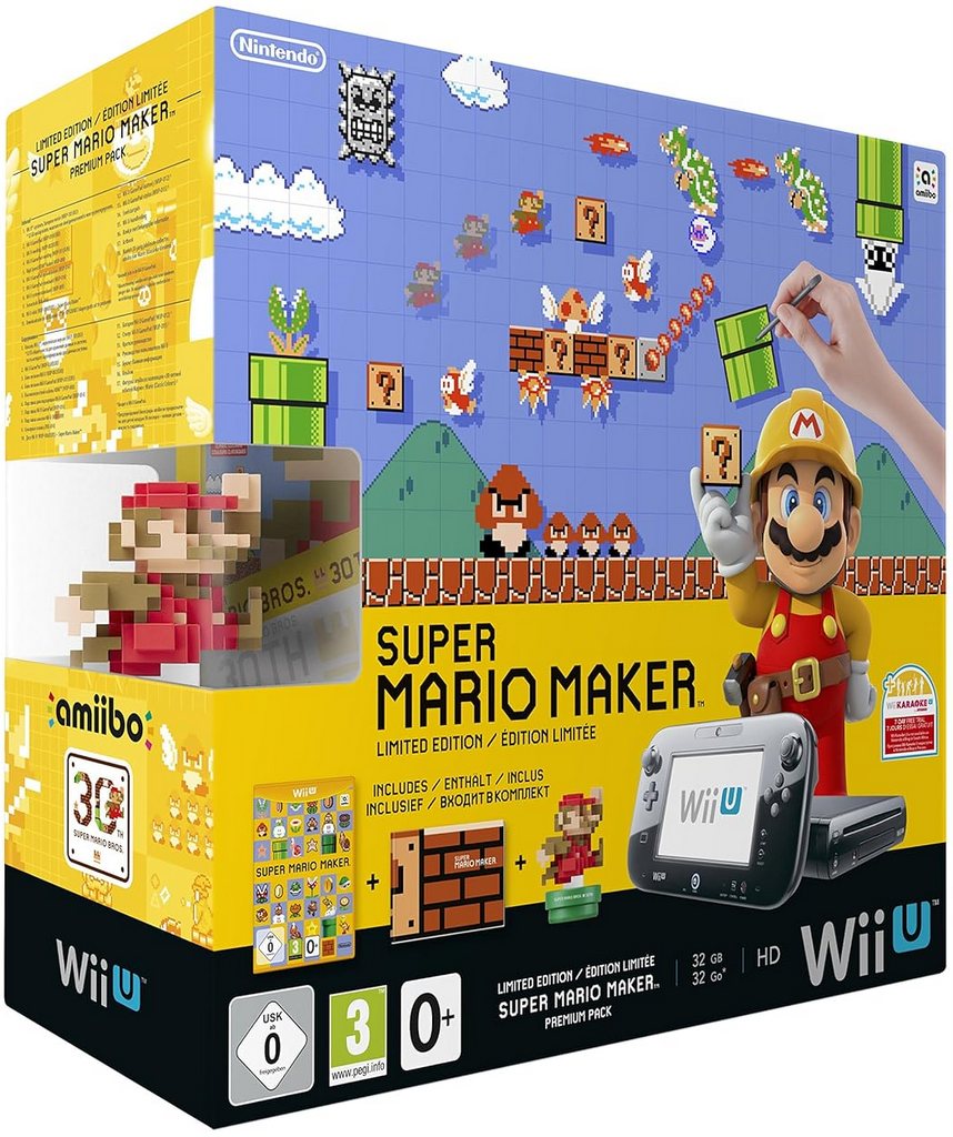 Nintendo Wii U Konsole - Super Mario Maker + Artbook + Amiibo - 32GB - Schwarz
